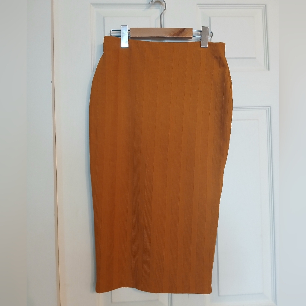 ZARA Mustard Ribbed Pencil Skirt, Size Small (S)